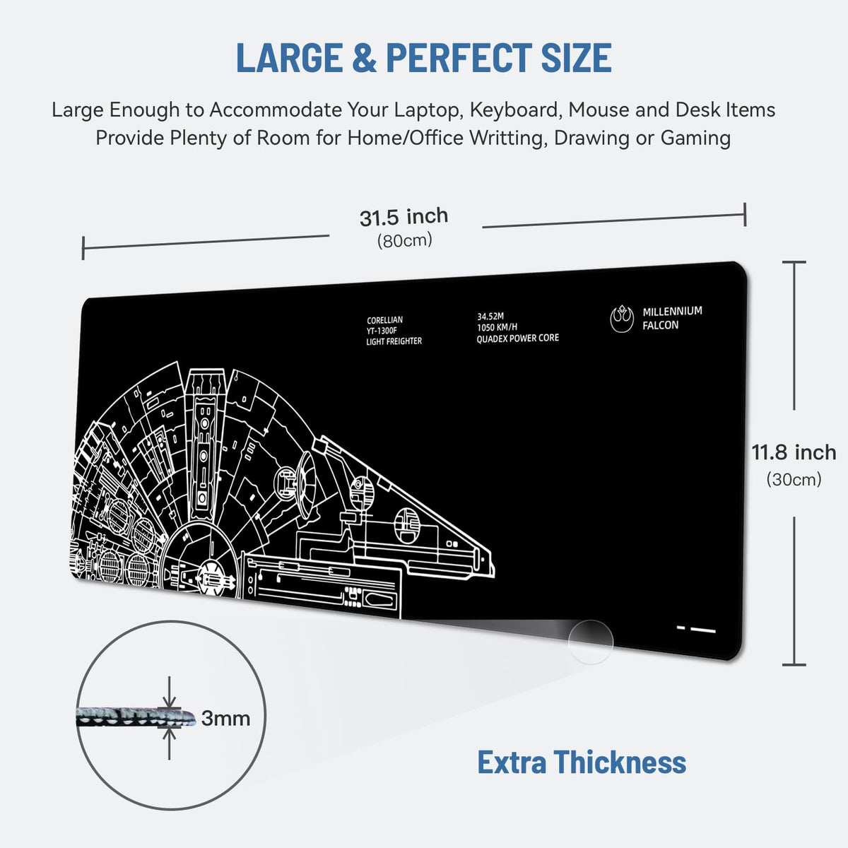 Stanoha Cute Desk Mat for Keyboard Desktop Extra Large Mouse Pad, Black