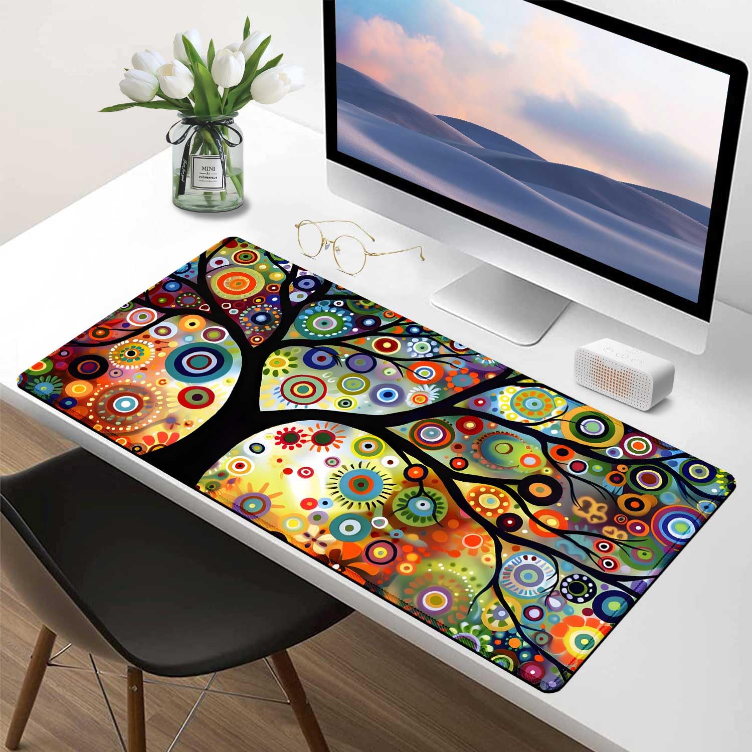 Extra Large Gaming Mouse Pad, Abstract Tree of Life Art Extended Desk Mat, Non-Slip Rubber Base