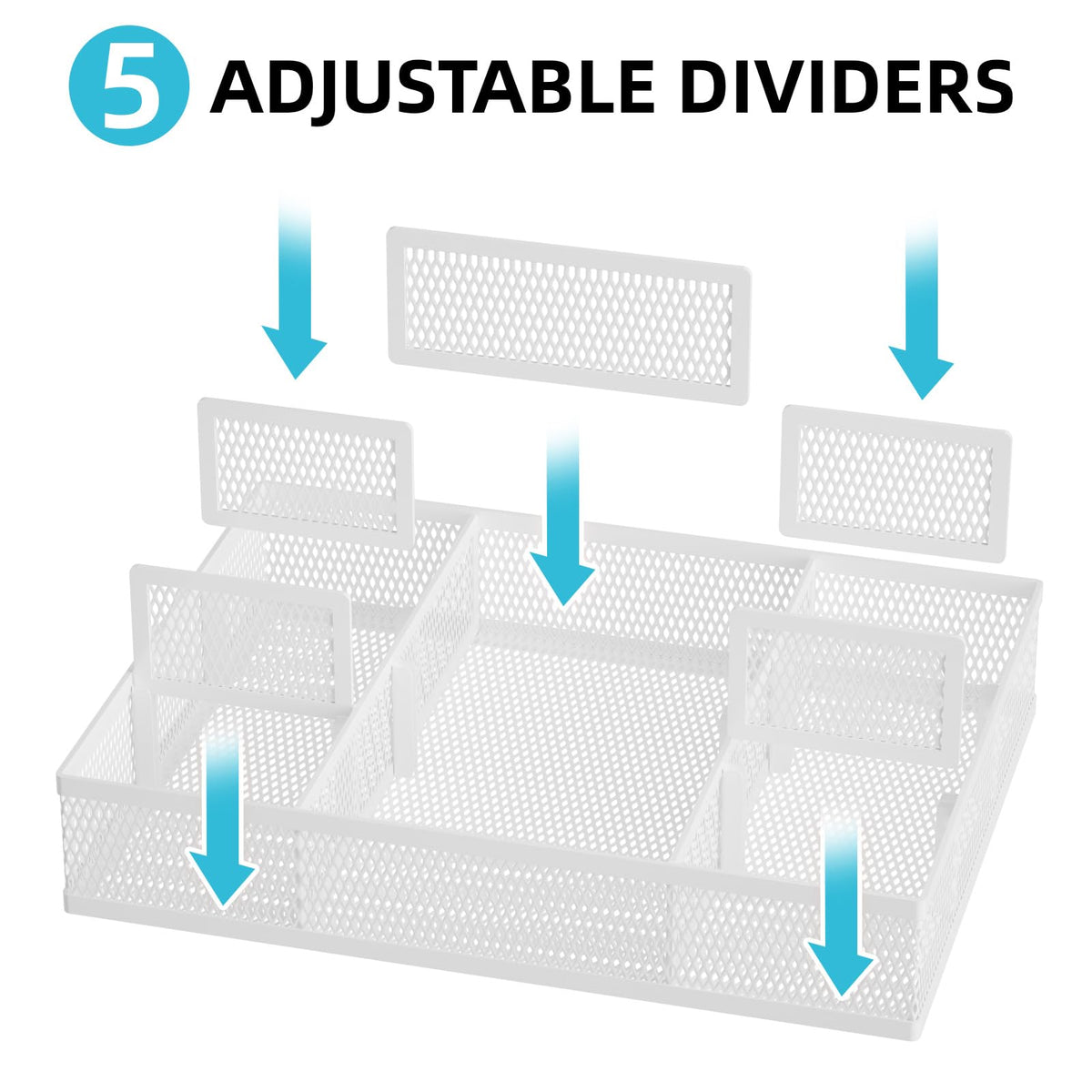 Marbrasse 2 Pack Desk Drawer Organizer, Mesh Drawer Organizer Tray with 8 Adjustable Compartments