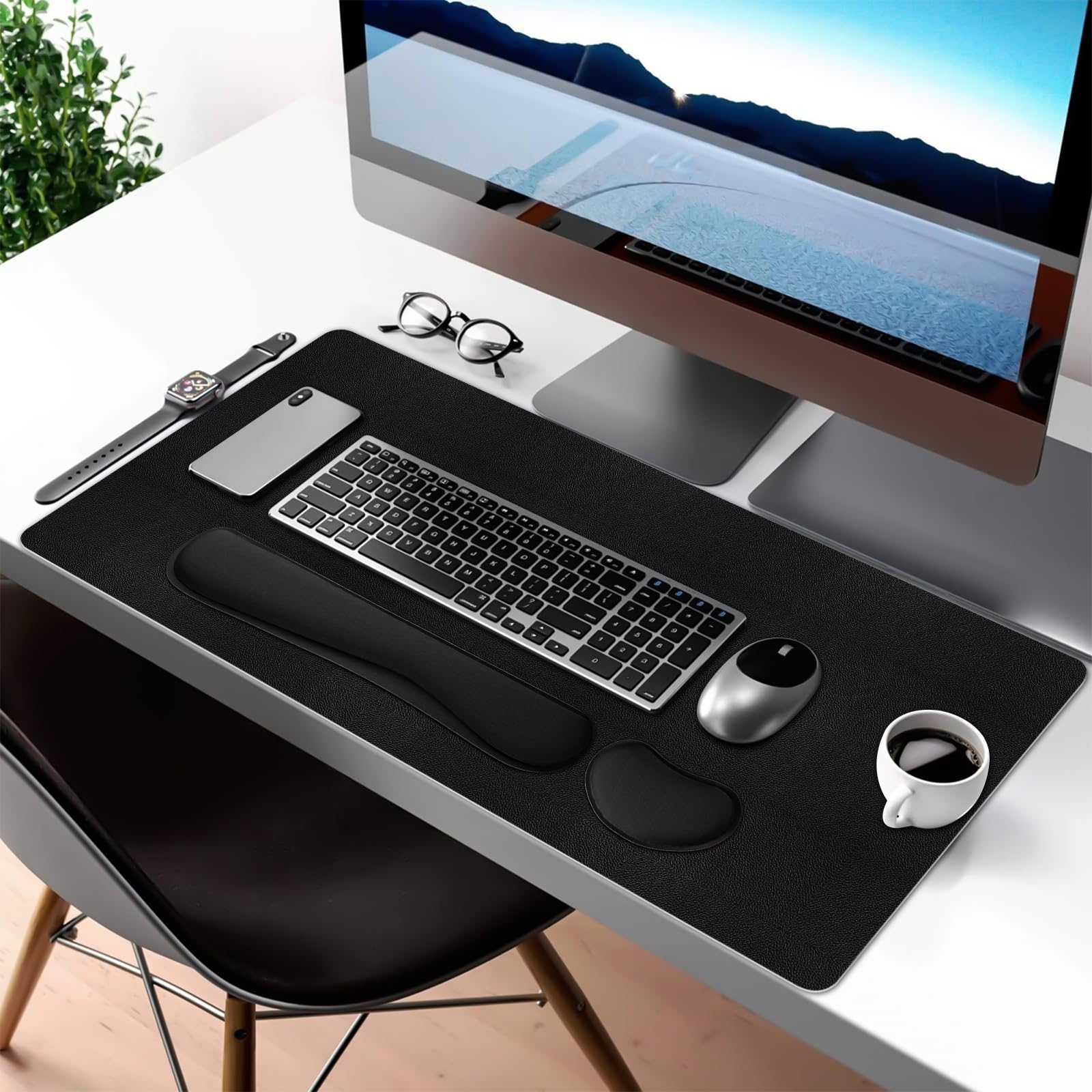 Meetcolor Desk Mat Set,3-in-1 Mouse Pad with Wrist Rest and Keyboard Pad