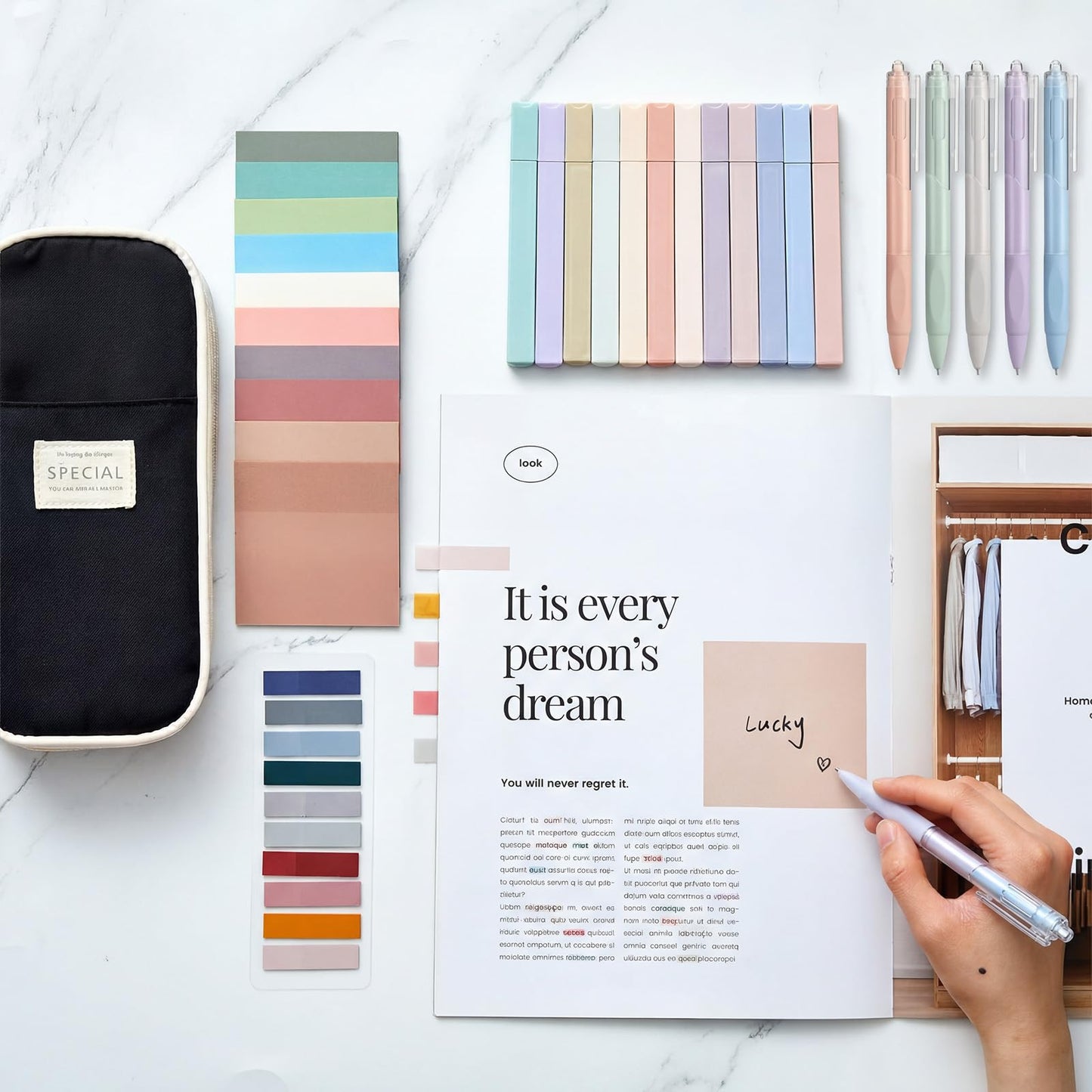 Jutom 39 Pcs Aesthetic Book Annotation Kit,Black,Cute Style