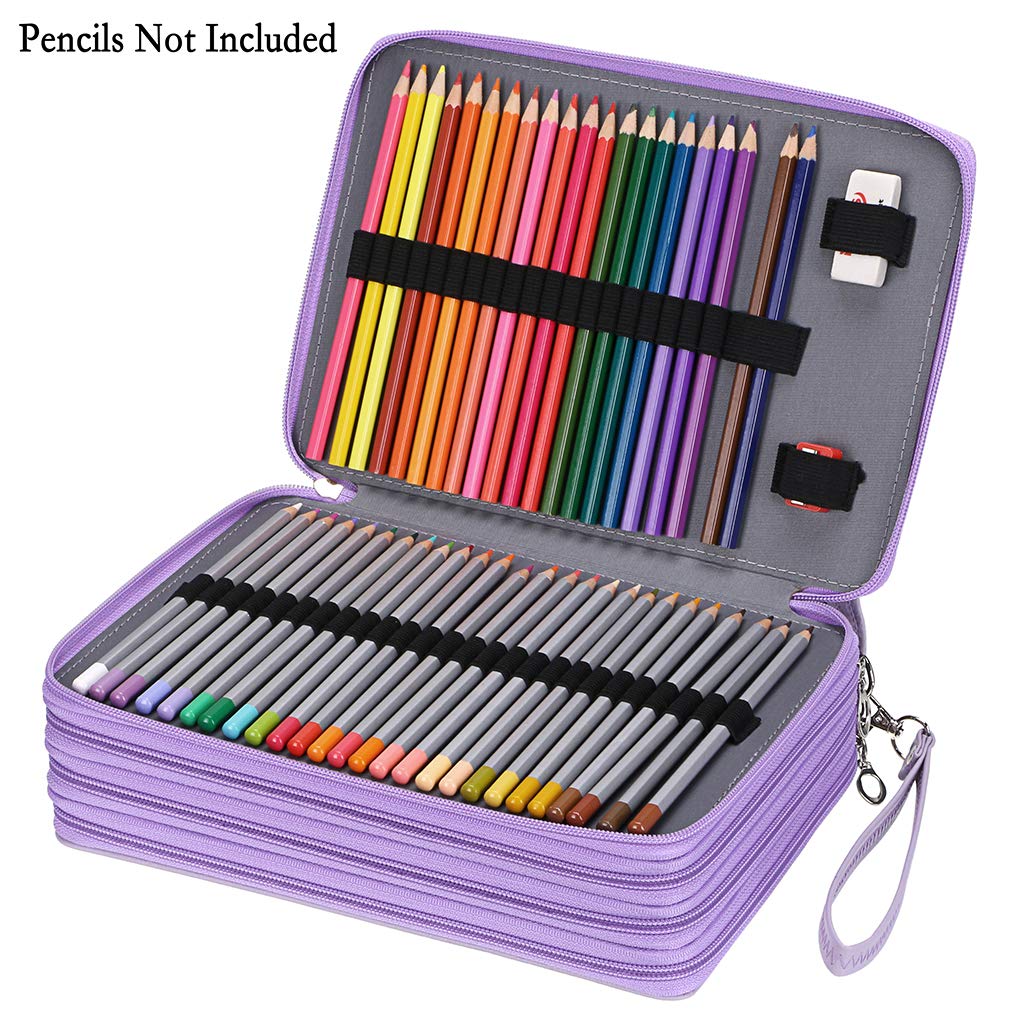 BTSKY 200 Slots Colored Pencil Organizer - Deluxe PU Leather Pencil Case