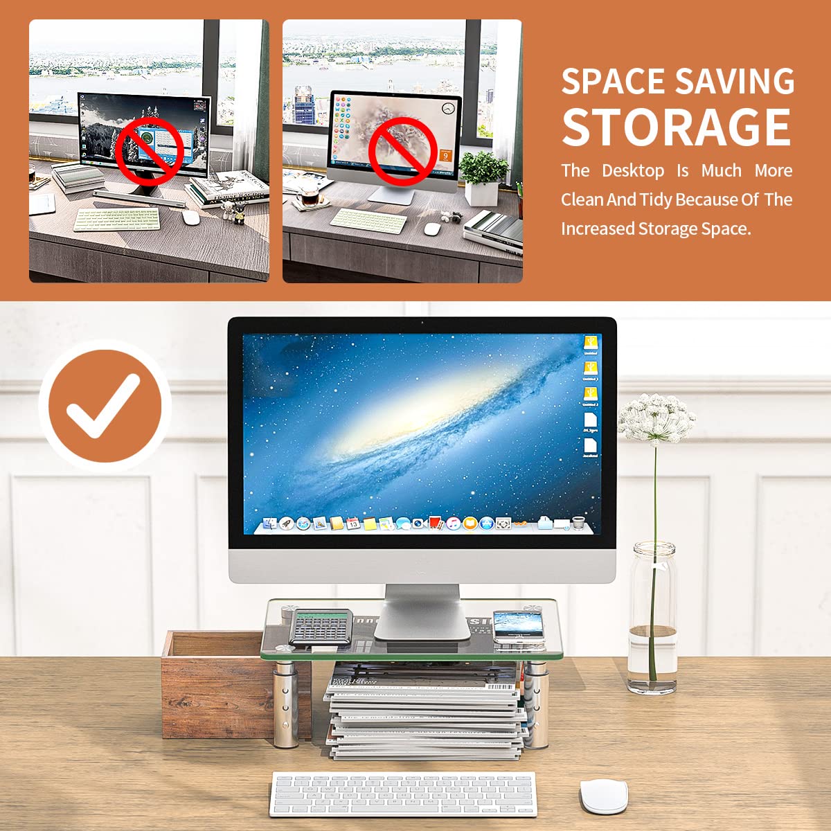 Hemudu Monitor Stand Riser, 3 Height Adjustable Laptop Stand Riser, Monitor Stand Riser for PC