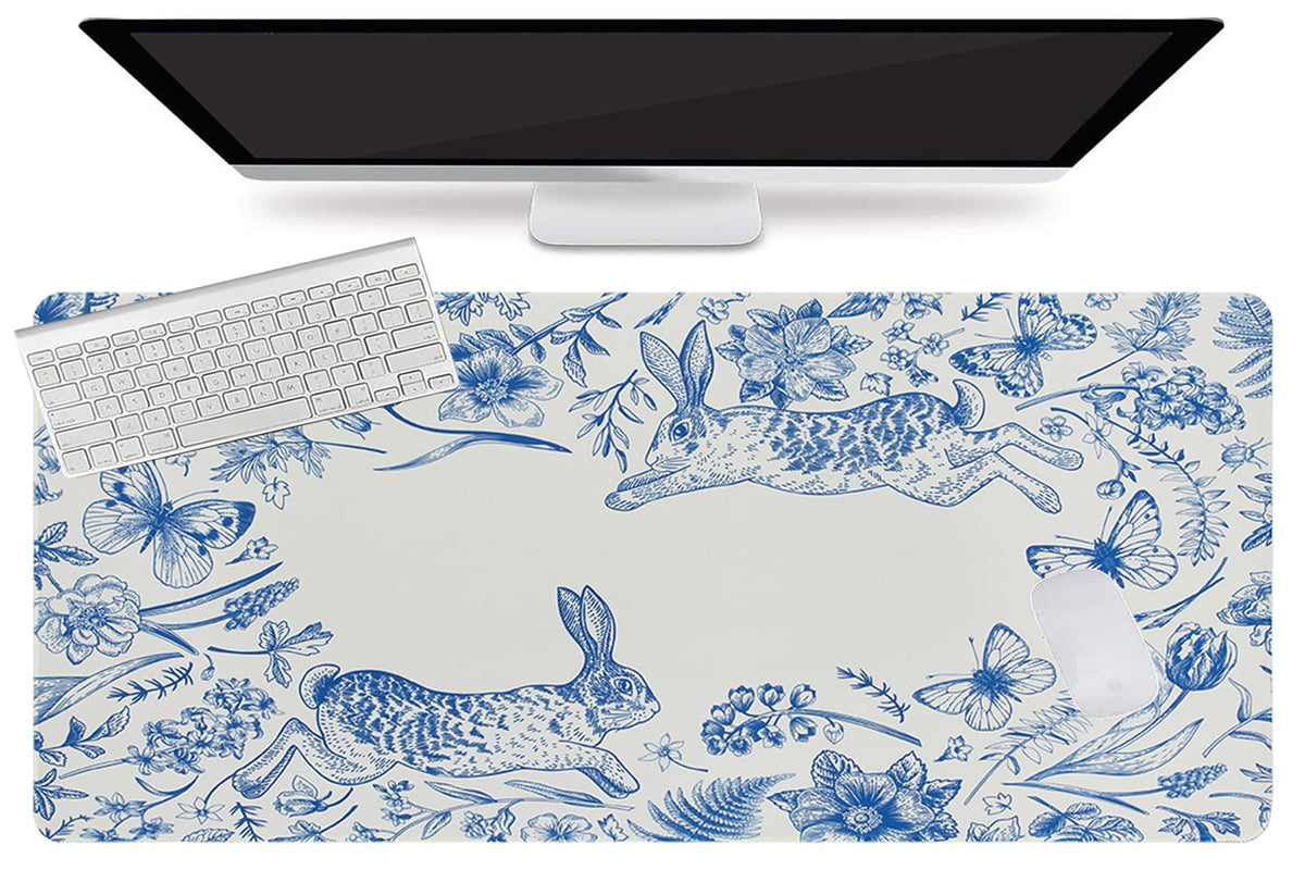 L-SPOUTTO Blue Floral Desk Mat for Keyboard and Mouse,XXL Gaming Mouse Pad