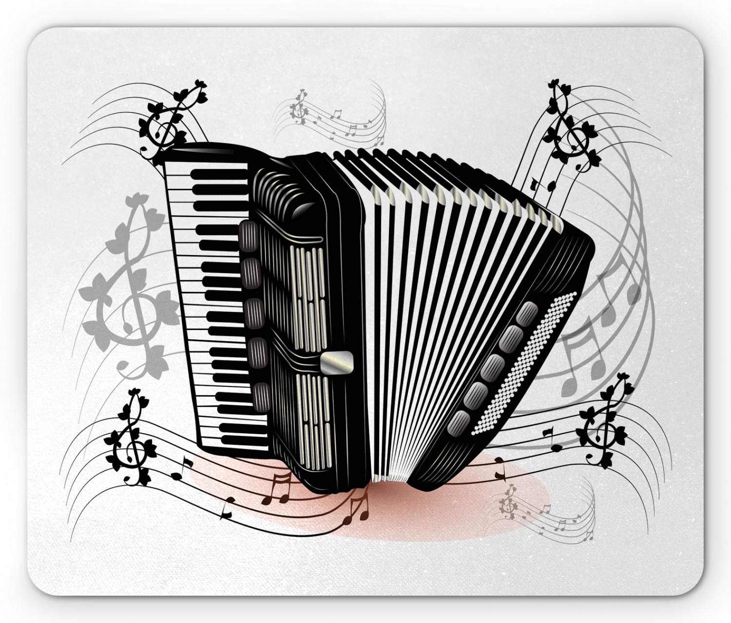 Lunarable Accordion Mouse Pad, Floral Instrument Creative Musical Notes Blooms Romantic