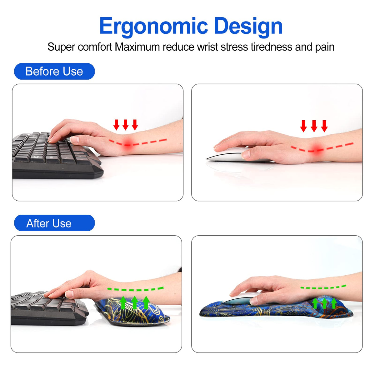 ToLuLu Keyboard Wrist Rest Mouse Pad Support, Gel Ergonomic Mouse Pads for Computer Laptop PC