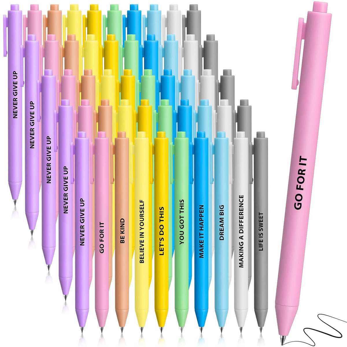 Epakh 50 Pcs Funny Pens Bulk, Inspirational, Macaron Color