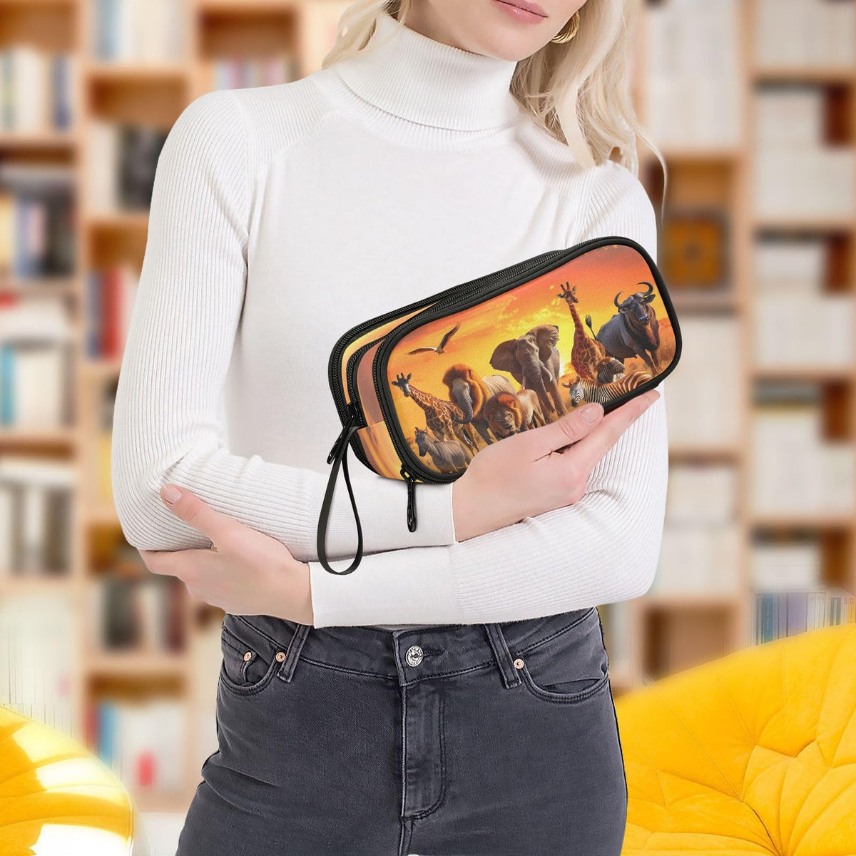 BOENLE African Animals Pencil Case Box Boys Girls Large Pencil Pouch with Zipper Compartments Big