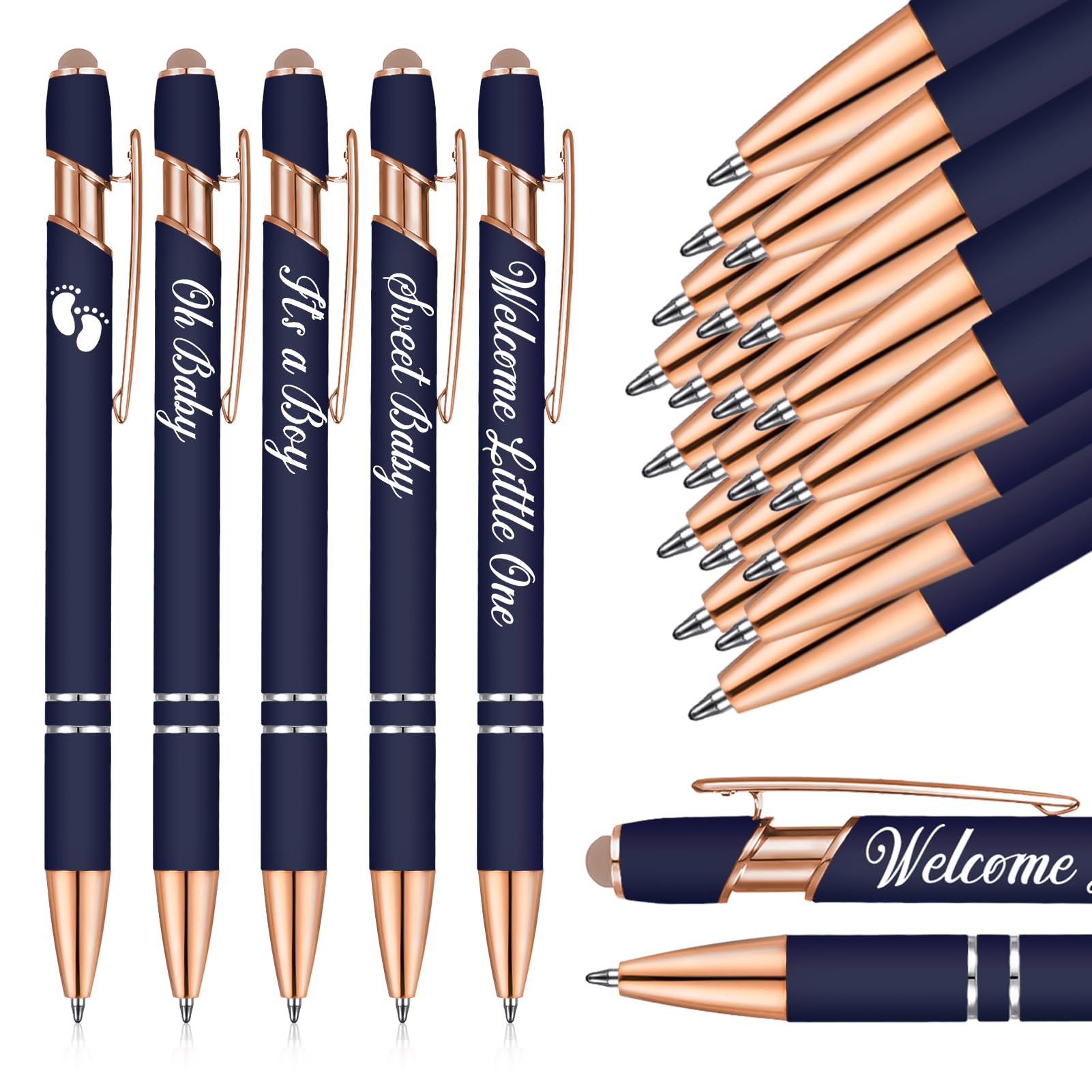 Jspupifip 50 Pcs Baby Shower Ballpoint Pens with Stylus Tip, Dark Blue