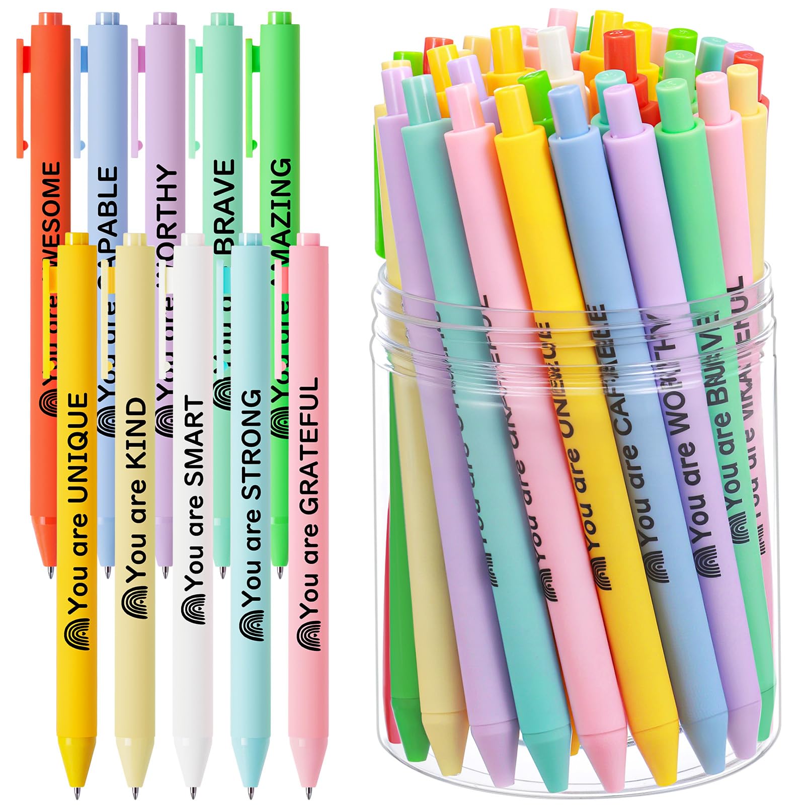 Crtiin 50 Pcs Inspirational Pens Bulk Pastel, Inspirational