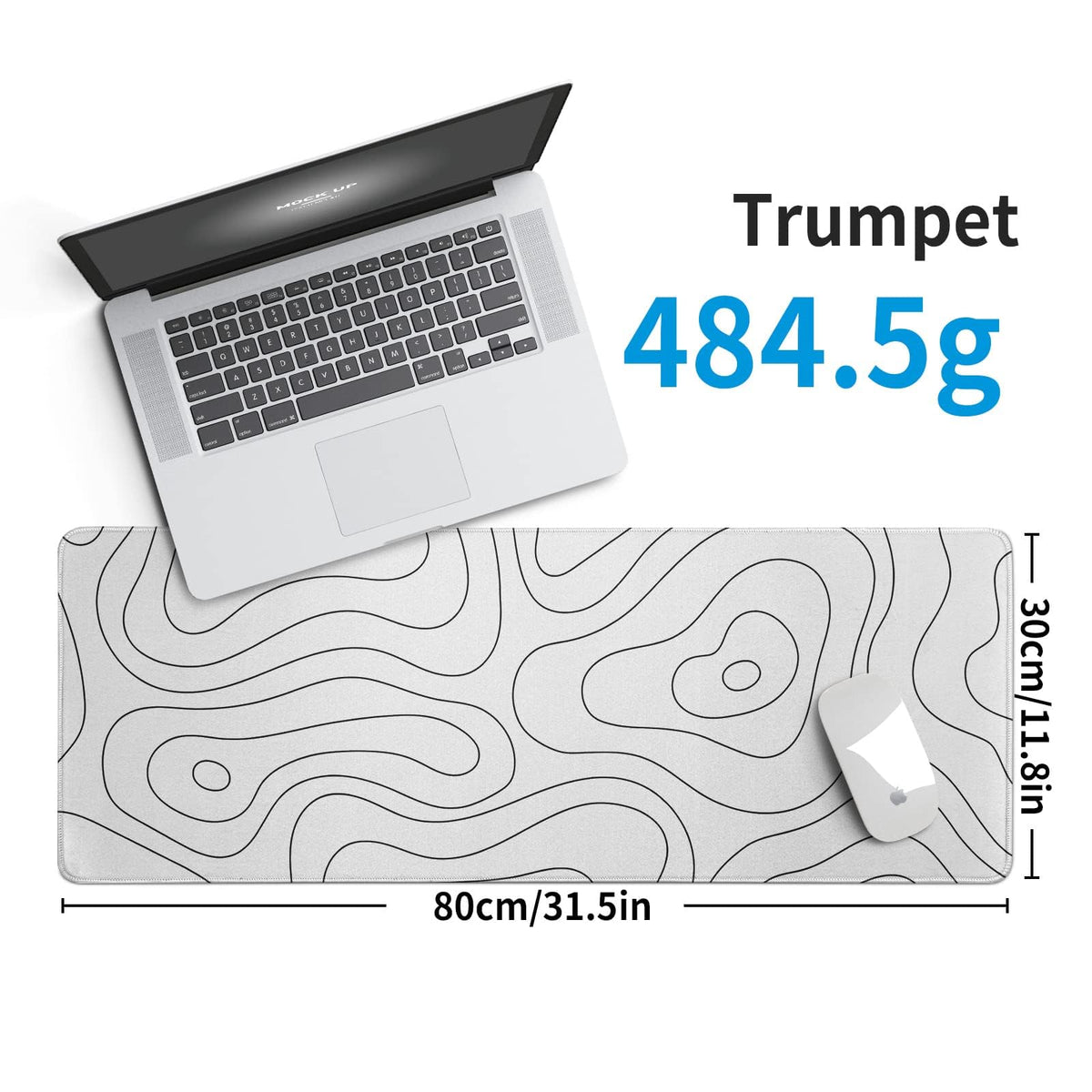 White Large Gaming Mouse Pad Desk Pad Topographic Map Big Keyboard Mat 31.5x11.8inch Computer