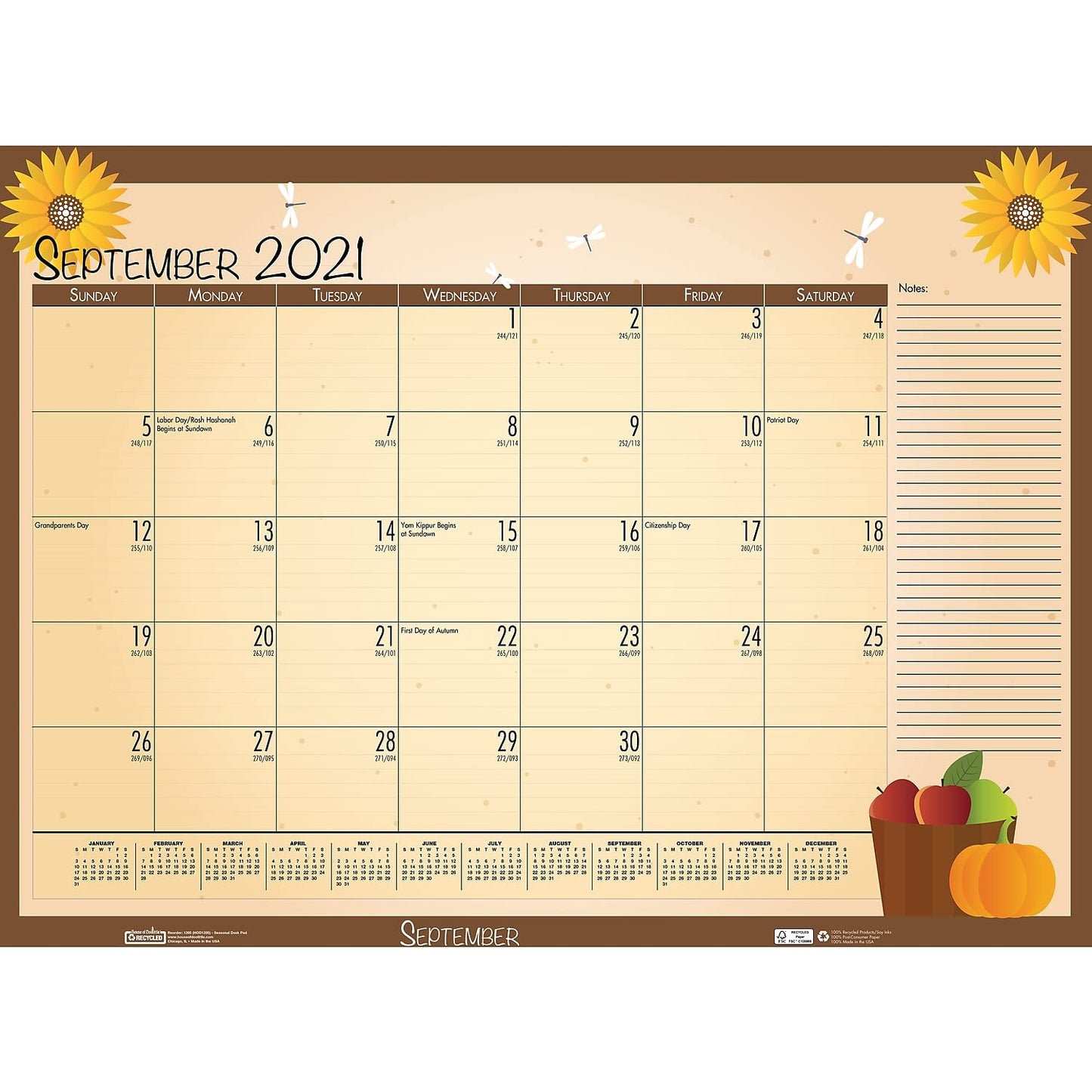Monthly Academic Deskpad Calendar, Seasonal Holiday Depictions, 12 Months July-June, 22" x 17"