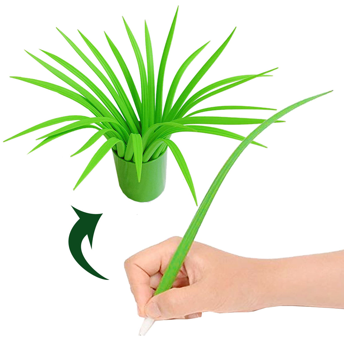 Youdepot Green Leaf Like Grass-Blade Pens, Black Ink, Pack Of 25