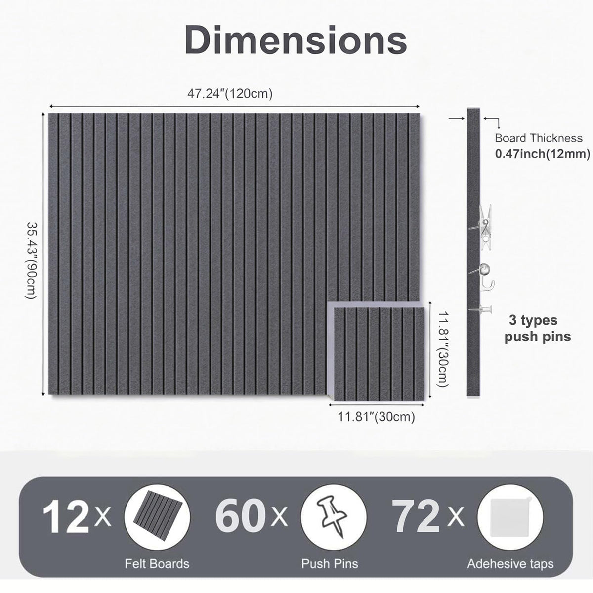 G Gamit 0.47" Thick Felt Pin Board 48"x36" Large Cork Board Alternative 12 Pack 11.81"x11.81"Felt