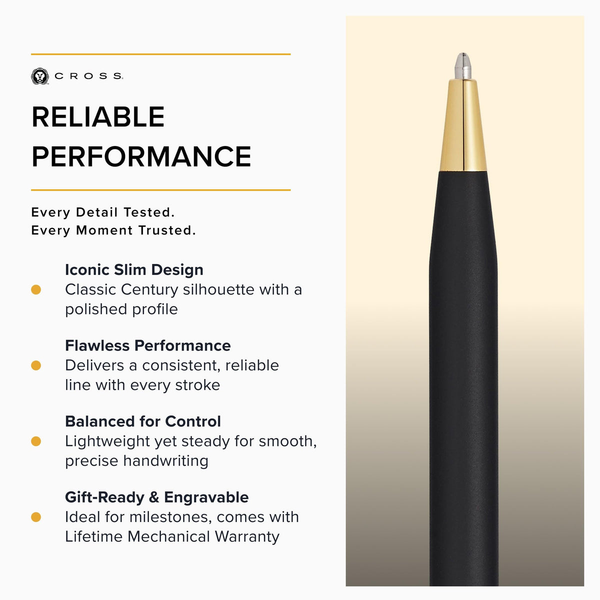 Cross Classic Century Ballpoint Pen, Black & Gold, Medium Point, Black Ink