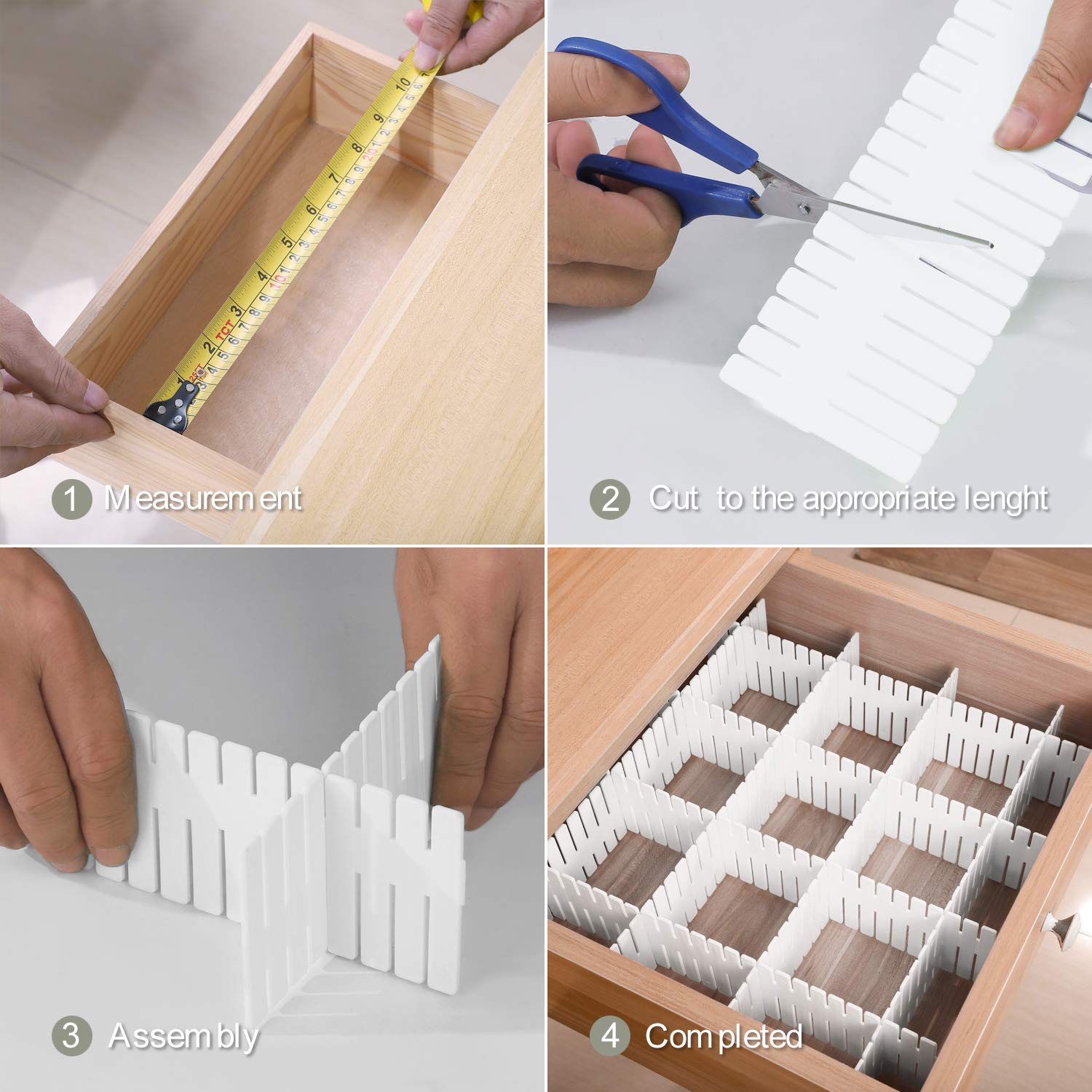 KINJOEK 48 PCS DIY Drawer Divider Organizers, Adjustable Plastic Desk Drawer Separators for