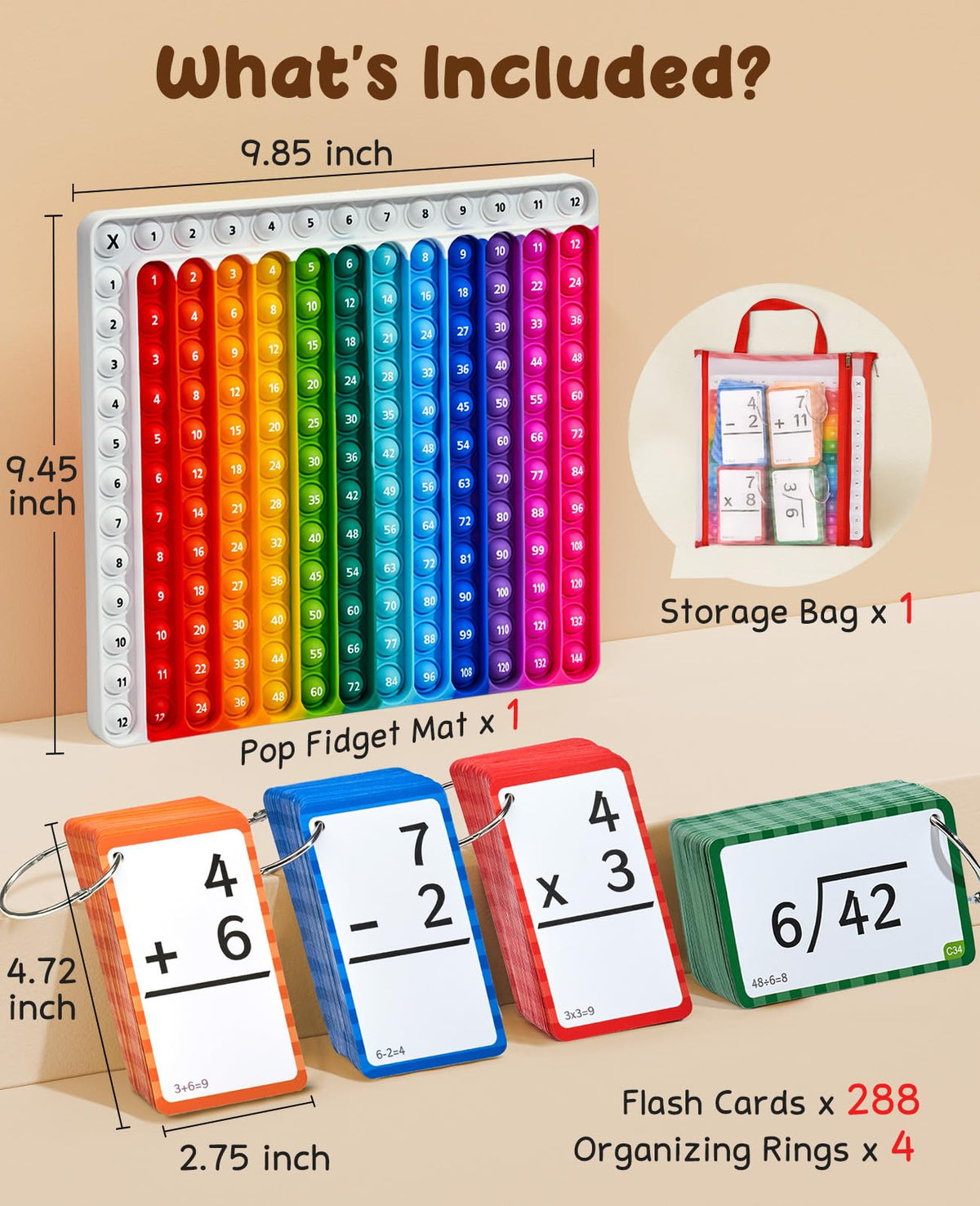 JoyCat 288 Math Flash Cards & Leanring Chart, 4 Operations, Ages 4-8