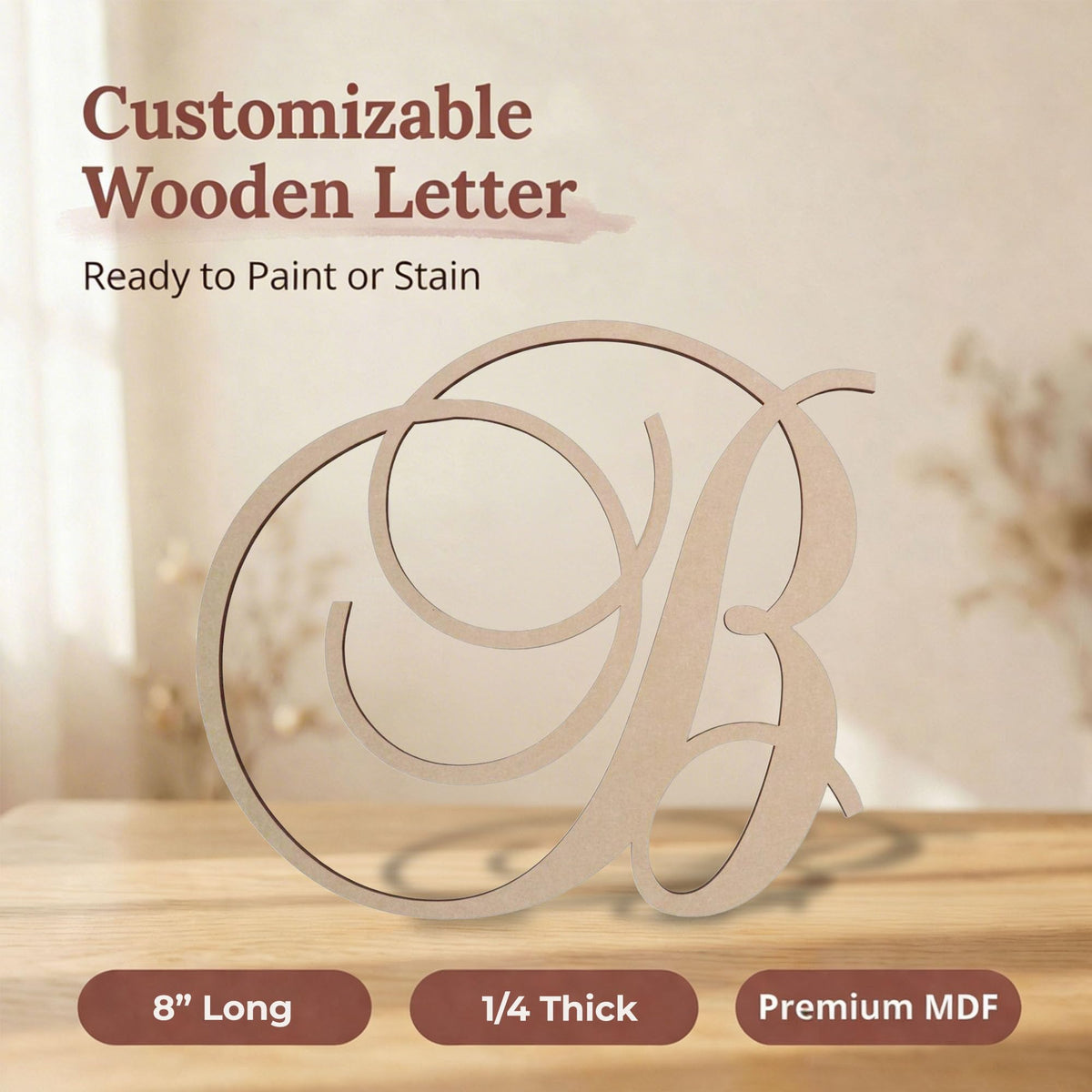 Jess and Jessica Wooden Letter B, 8" Long x 1/4" Thick – Large Wooden Letters for Wall Decor