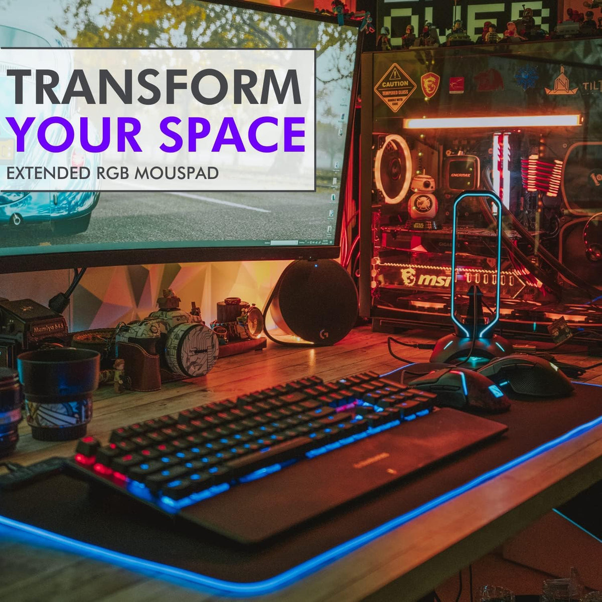 Tilted Nation RGB Mouse Pad for Gaming - Large LED Mousepad - LED Desk mat with 8 Adjustable Light