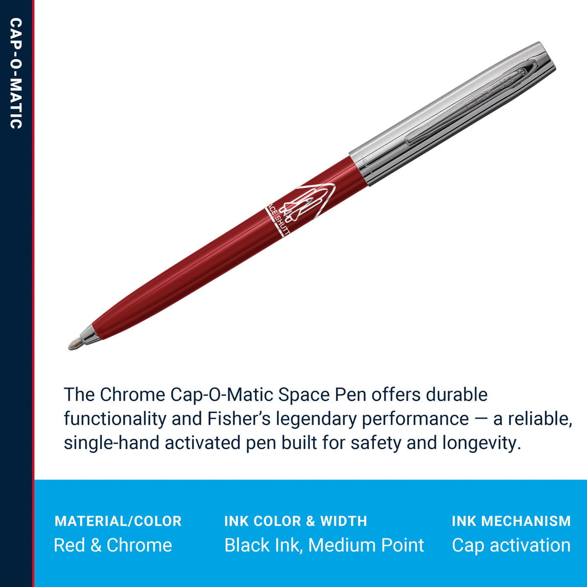 Fisher Space Pen Red and Chrome Space Shuttle Imprint Cap-O-Matic Pen