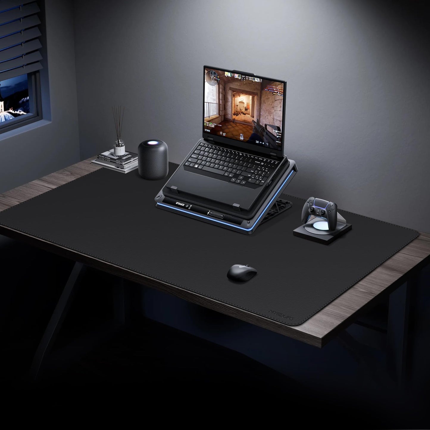 Mydours 43" x 24" XXL Large Desk Mat, PU Leather Full Desk Mouse Pad, Black