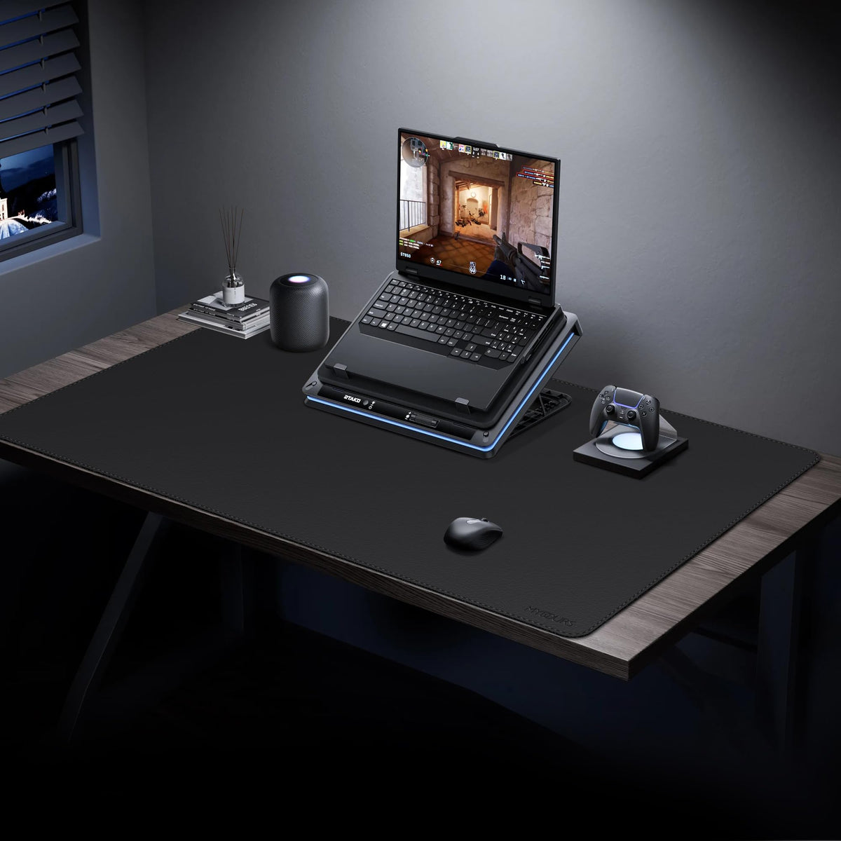 Mydours 43" x 24" XXL Large Desk Mat, PU Leather Full Desk Mouse Pad, Black