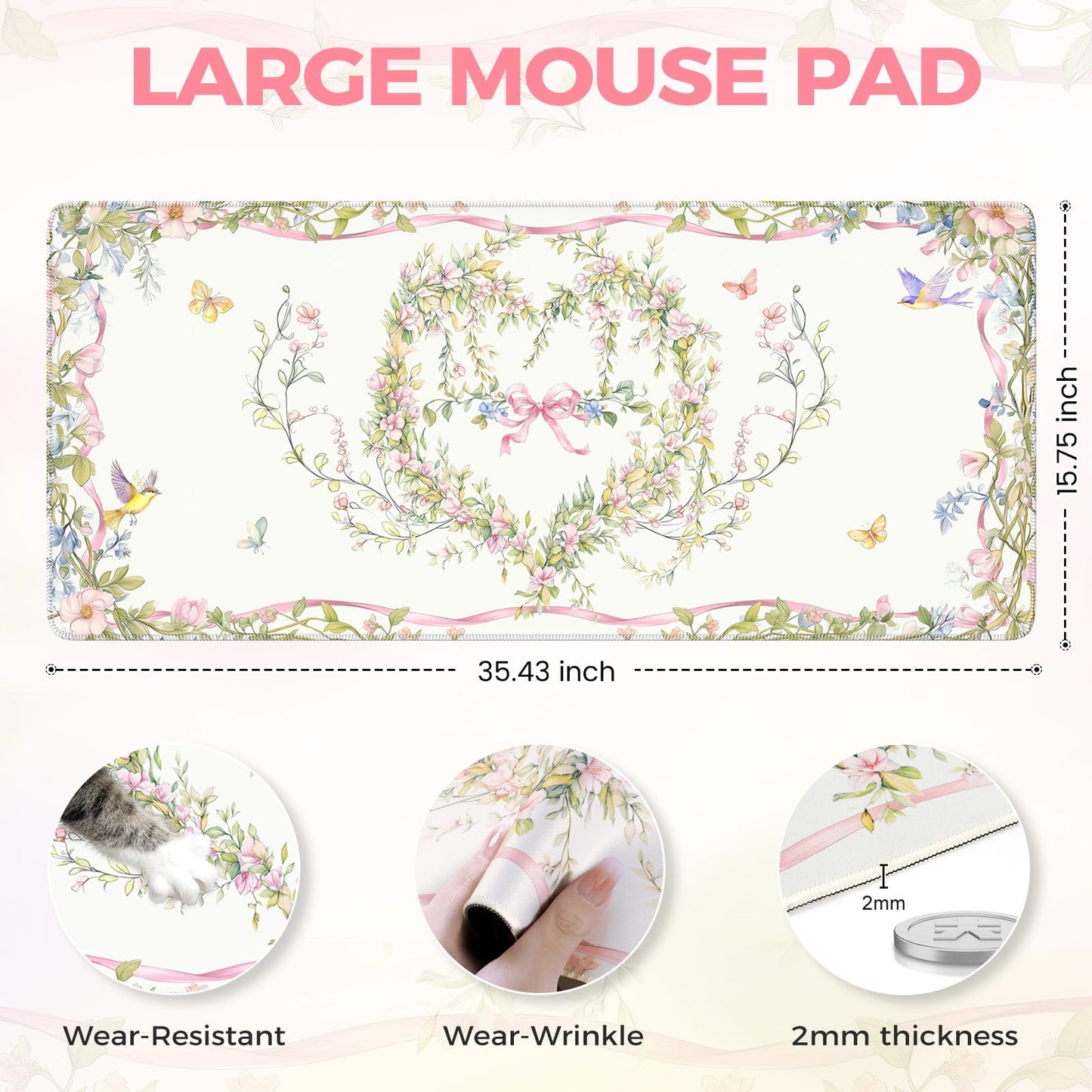 iCasso Desk Matt for Desktop,Cute Desk Pad,White
