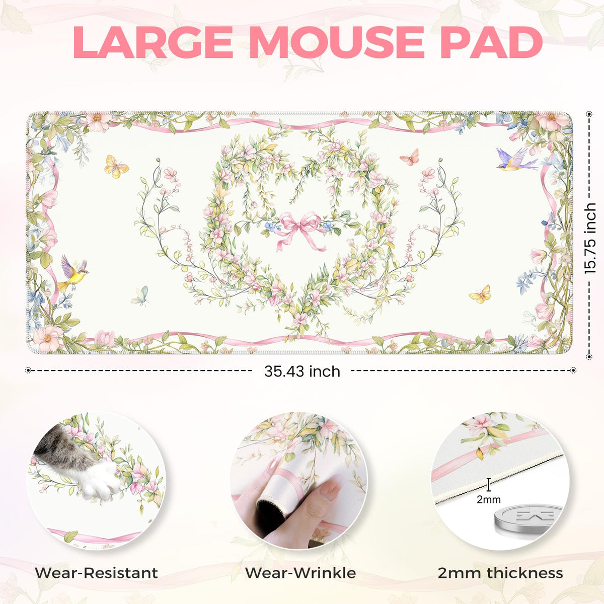 iCasso Desk Matt for Desktop,Cute Desk Pad,White