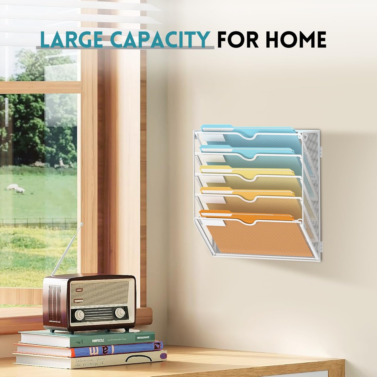 SUPEASY 5 Tier Wall File Organizer, Hanging Wall Mounted Mail Organizer with Label Slots, Metal