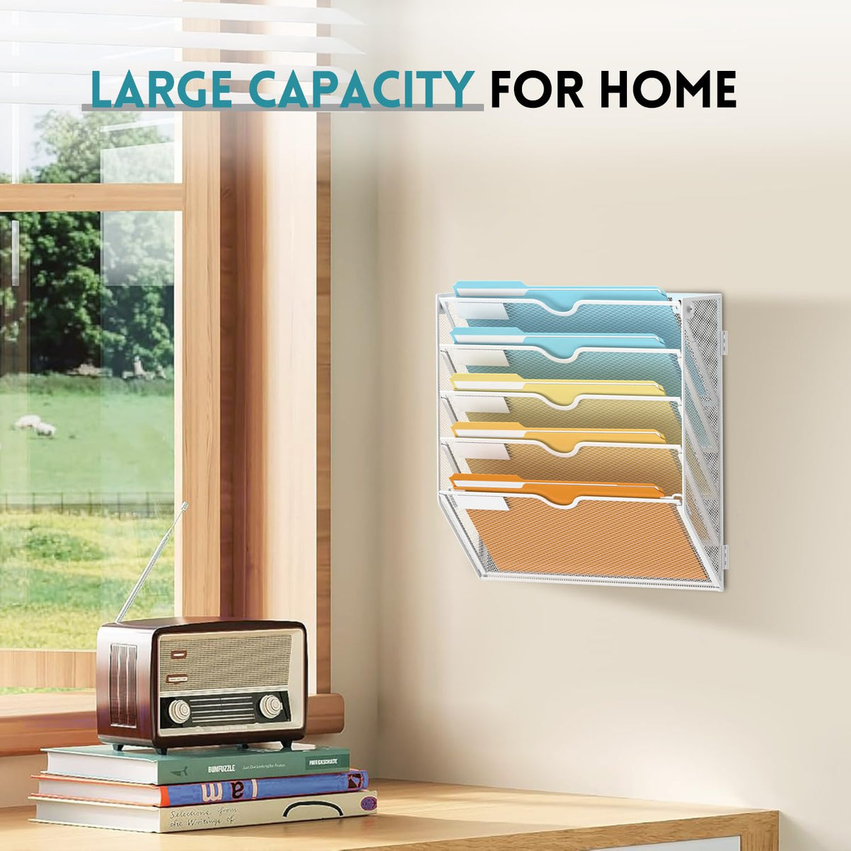 SUPEASY 5 Tier Wall File Organizer, Hanging Wall Mounted Mail Organizer with Label Slots, Metal