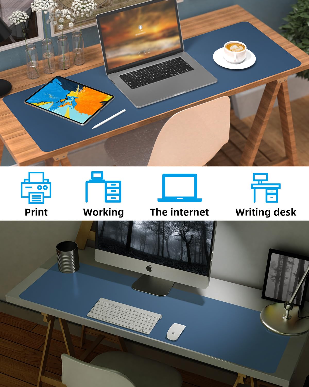 Large Desk mat, Leather Desk Pad Protector,Office Desk Mat,Mouse Pad, Non-Slip Desk Blotter, Laptop