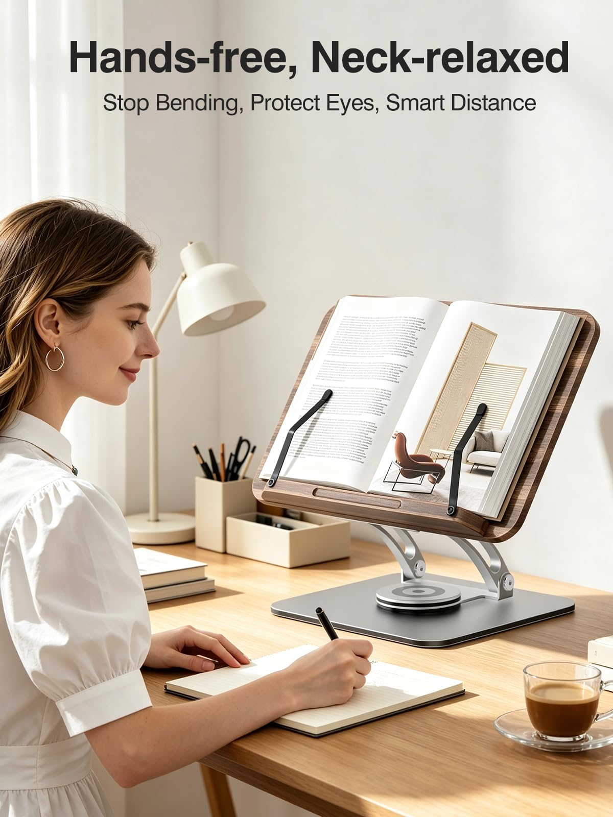 Tounee Adjustable Book Stand with 360° Swivel Base,Bright Silver