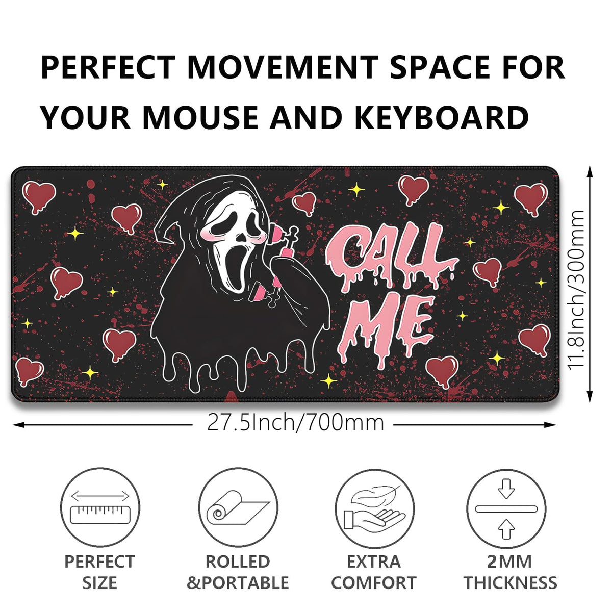 Call Me Mouse Pad Ghostface Desk Pat,Mouse Mat Large Desk Mat for Desktop,Stitched Edges Non-Slip