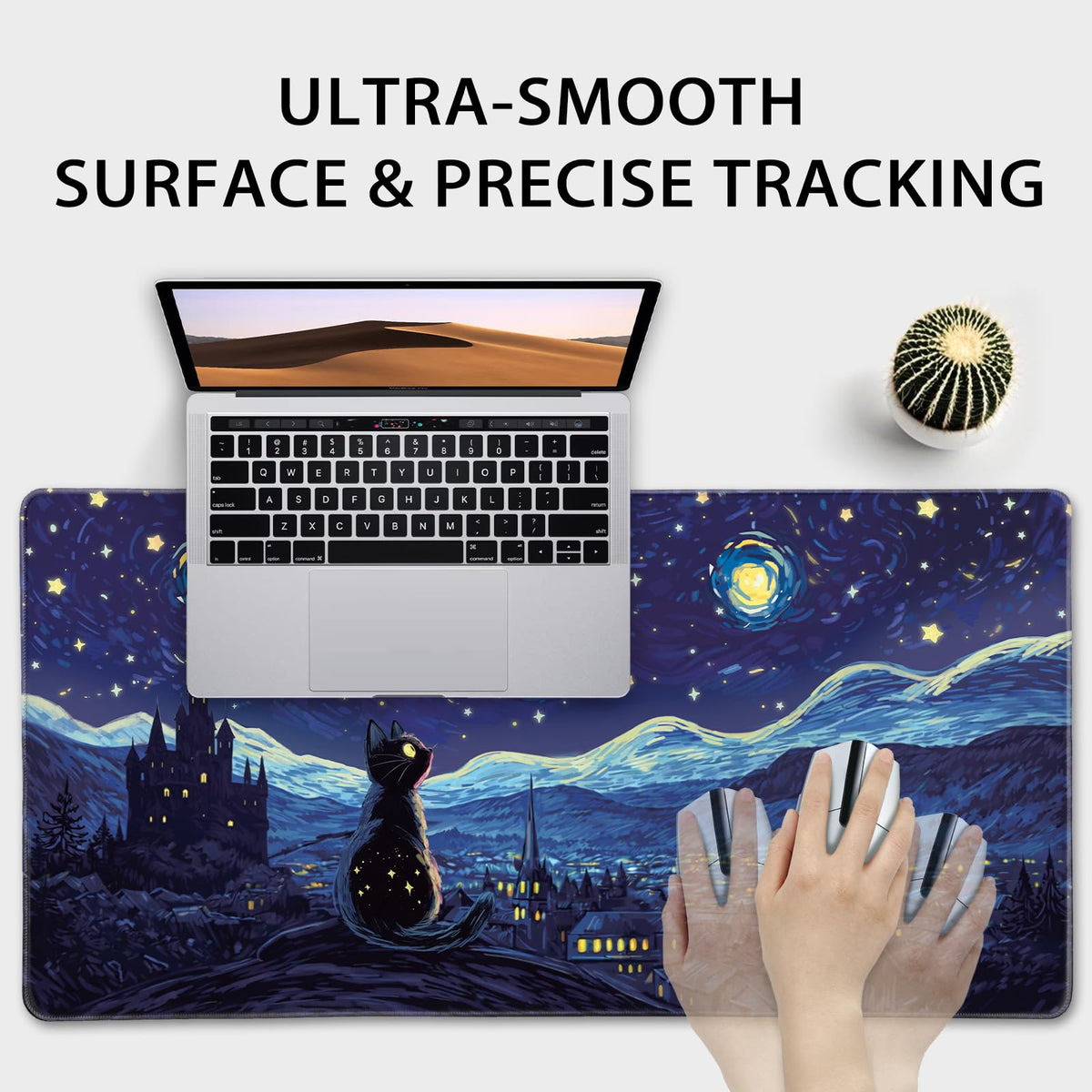 Mcapirivo Starry Night Cat Large Gaming Mouse Pad Desk Mat 31.5"x15.7"