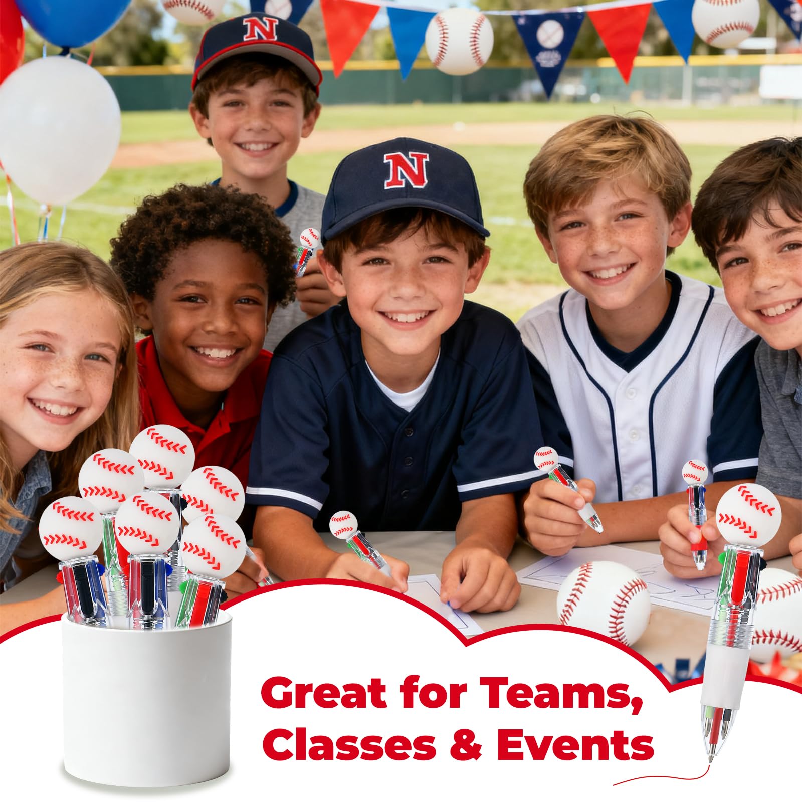 Zhirlyn Baseball Party Favors Baseball Pens Mini Multicolor Pen in One Cute Fun 4-in-1 Pens Bulk