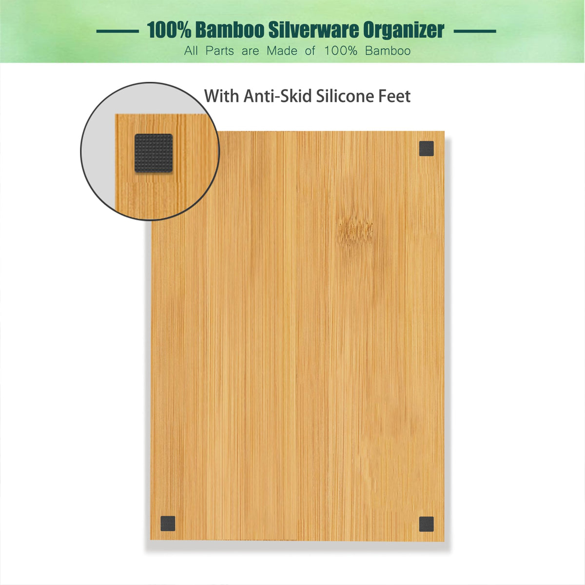 guiogc Bamboo Kitchen Drawer Organizer, 11.6" W x 17" H Silverware Utensil Tray Holder, Wood