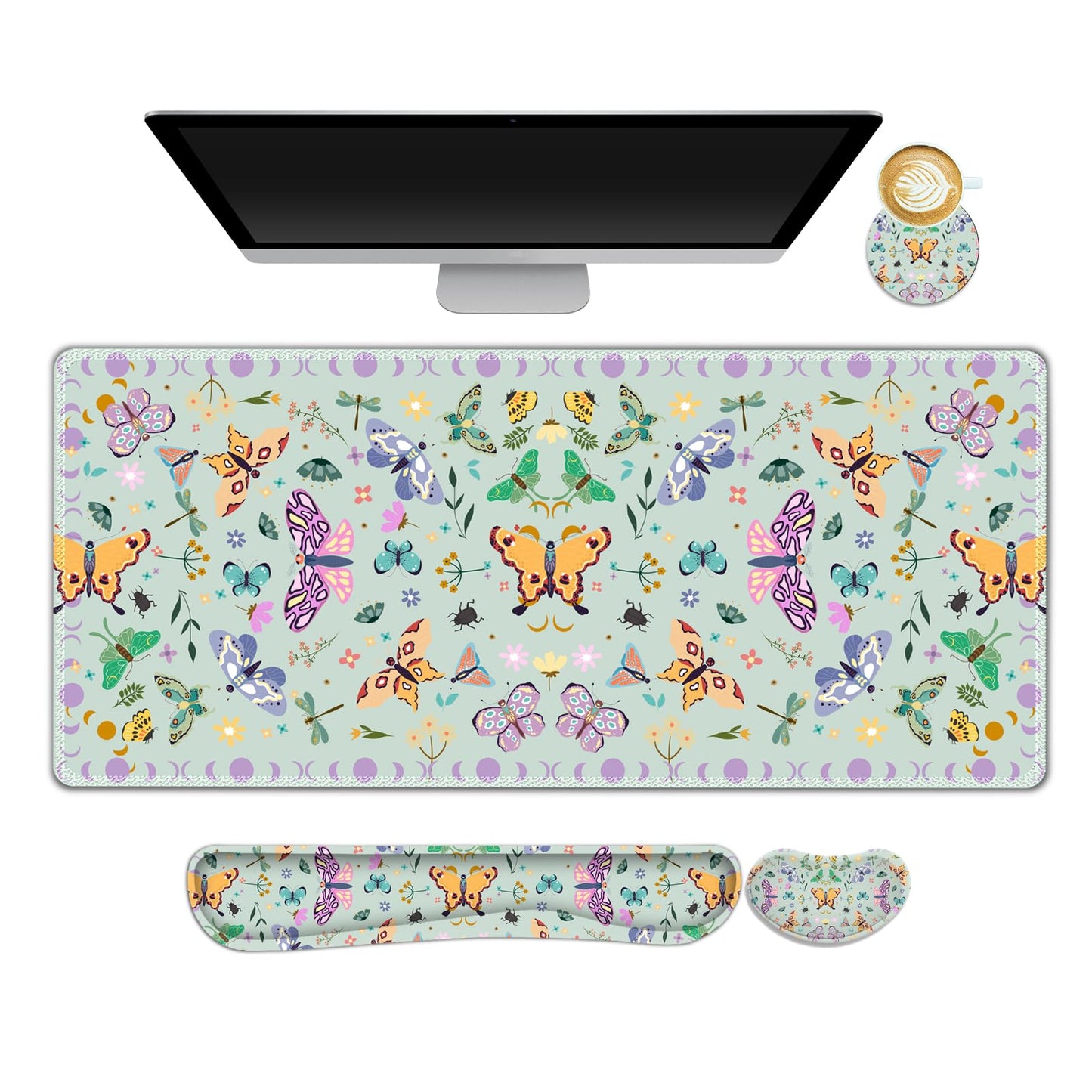 ARTSO Desk Mat Set, Aquamarine Extended Gaming Mouse Pad with Wrist Rest Support +Keyboard Wrist