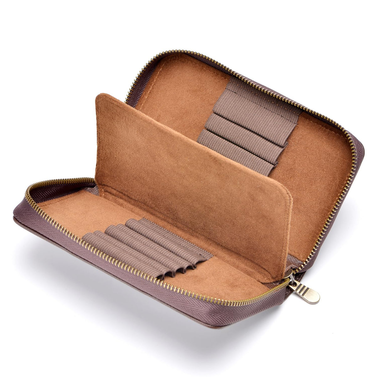 Asvine Fountain Pen Case Genuine Leather Pen Case 10 Divided Slots Coffee, Rollerball Pen Holder