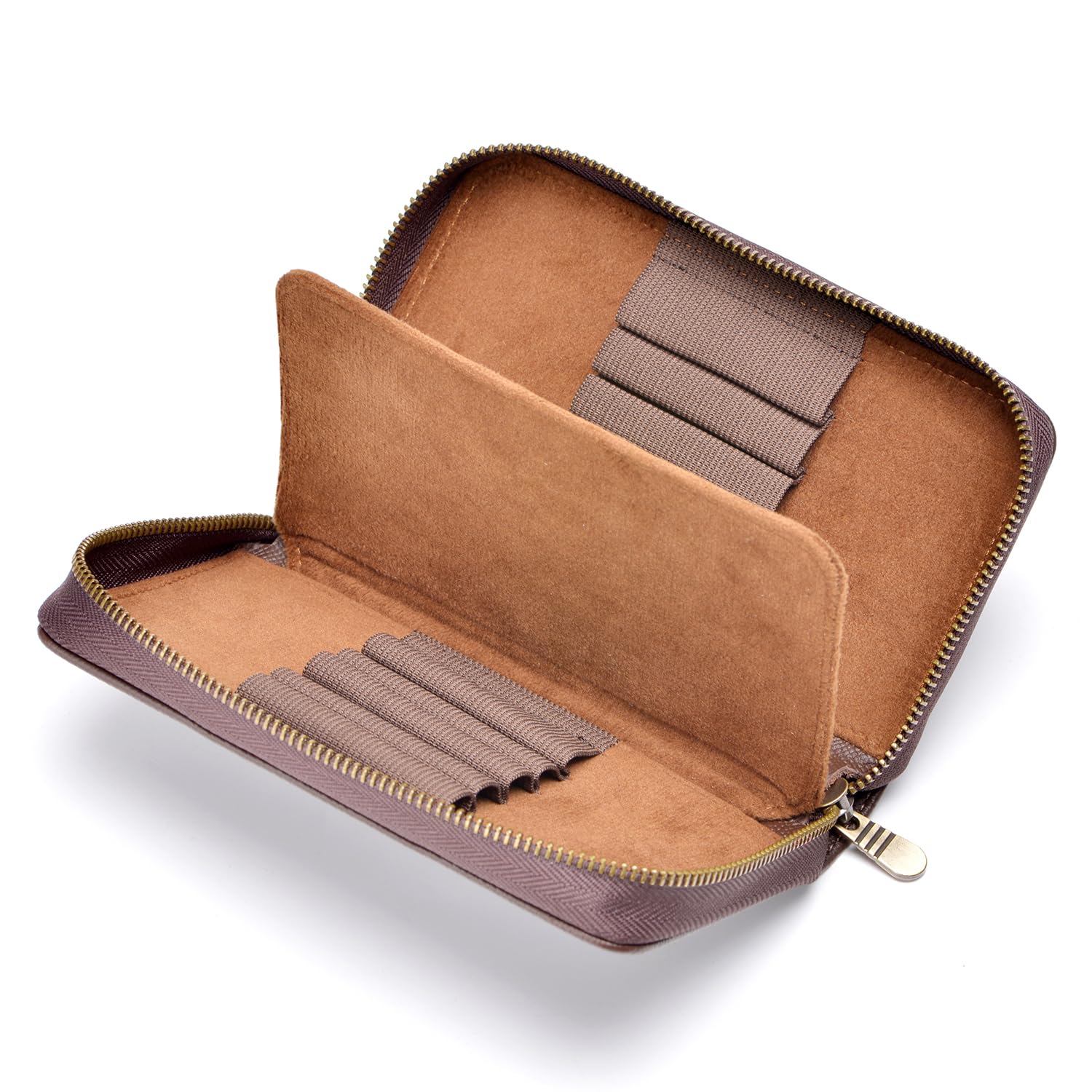 Asvine Fountain Pen Case Genuine Leather Pen Case 10 Divided Slots Coffee, Rollerball Pen Holder