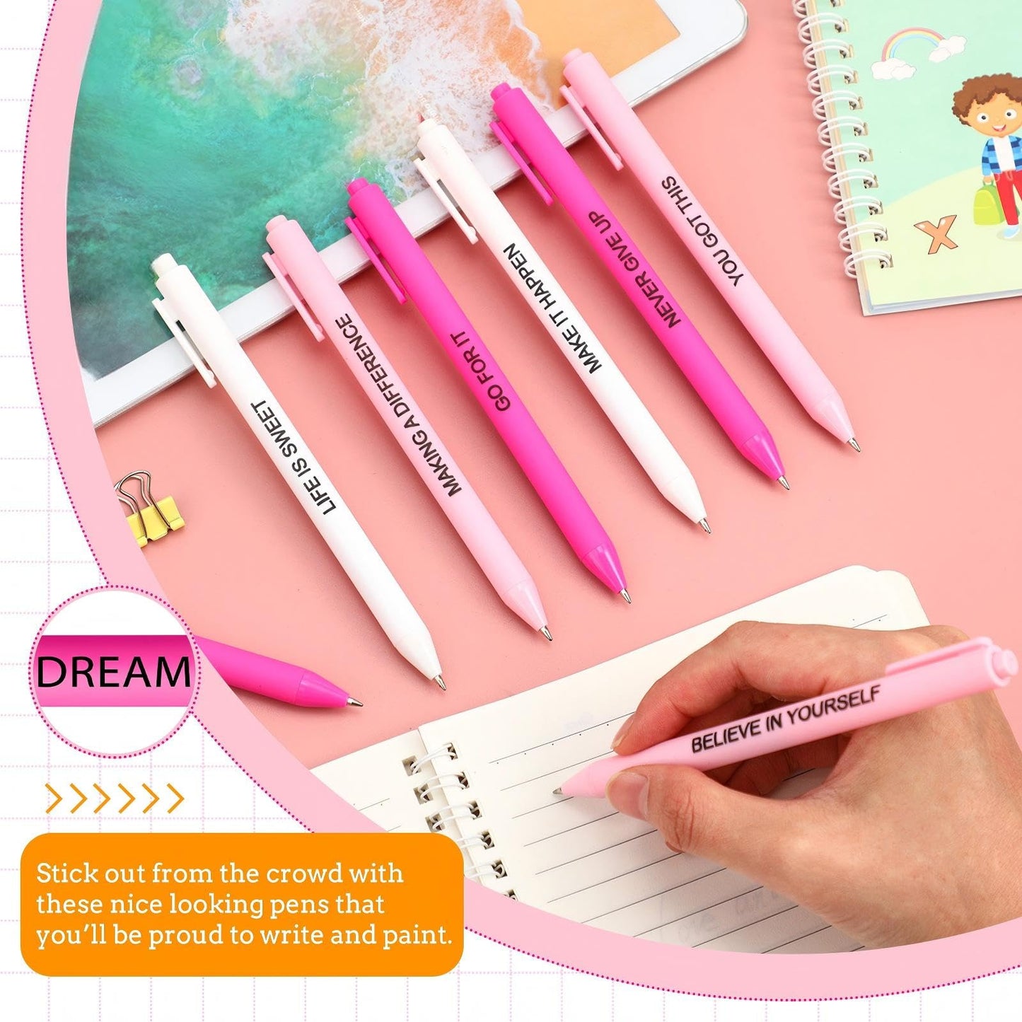 Crtiin 50 Pcs Inspirational Pens Bulk Powder Colors, Motivational