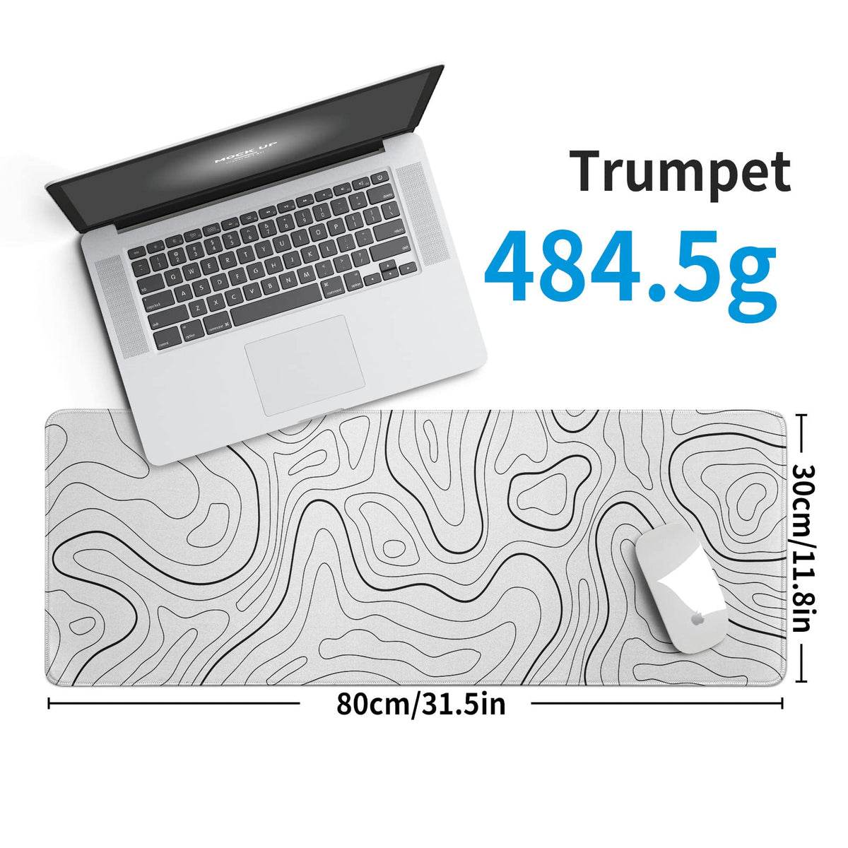 White Big Mousepad for Gaming Large Topographic Map Washable Desk Pad with Stitched Edge Office