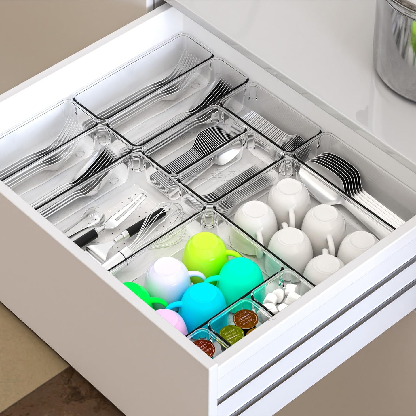 Yieach 25 Pc Clear Plastic Drawer Organizer Set,4 Sizes In Drawer Organizer Trays for