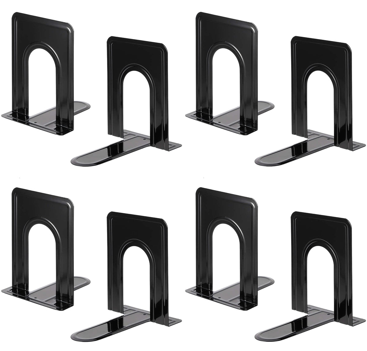 Heavy Duty Bookends for Shelves, Anti-Slip Base, Black, Great for Library, Office, Home, School, 4
