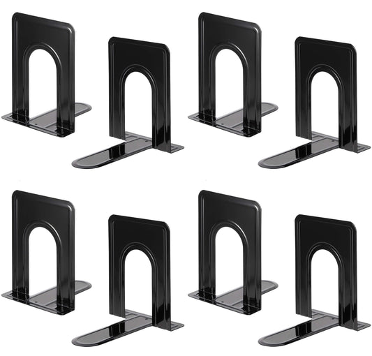 Heavy Duty Bookends for Shelves, Anti-Slip Base, Black, Great for Library, Office, Home, School, 4