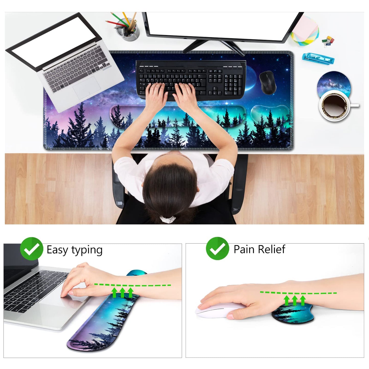 AIMSA Large Gaming Mouse Pad Set, Keyboard Wrist Rest Support + Extended Mouse Pad + Mouse Wrist