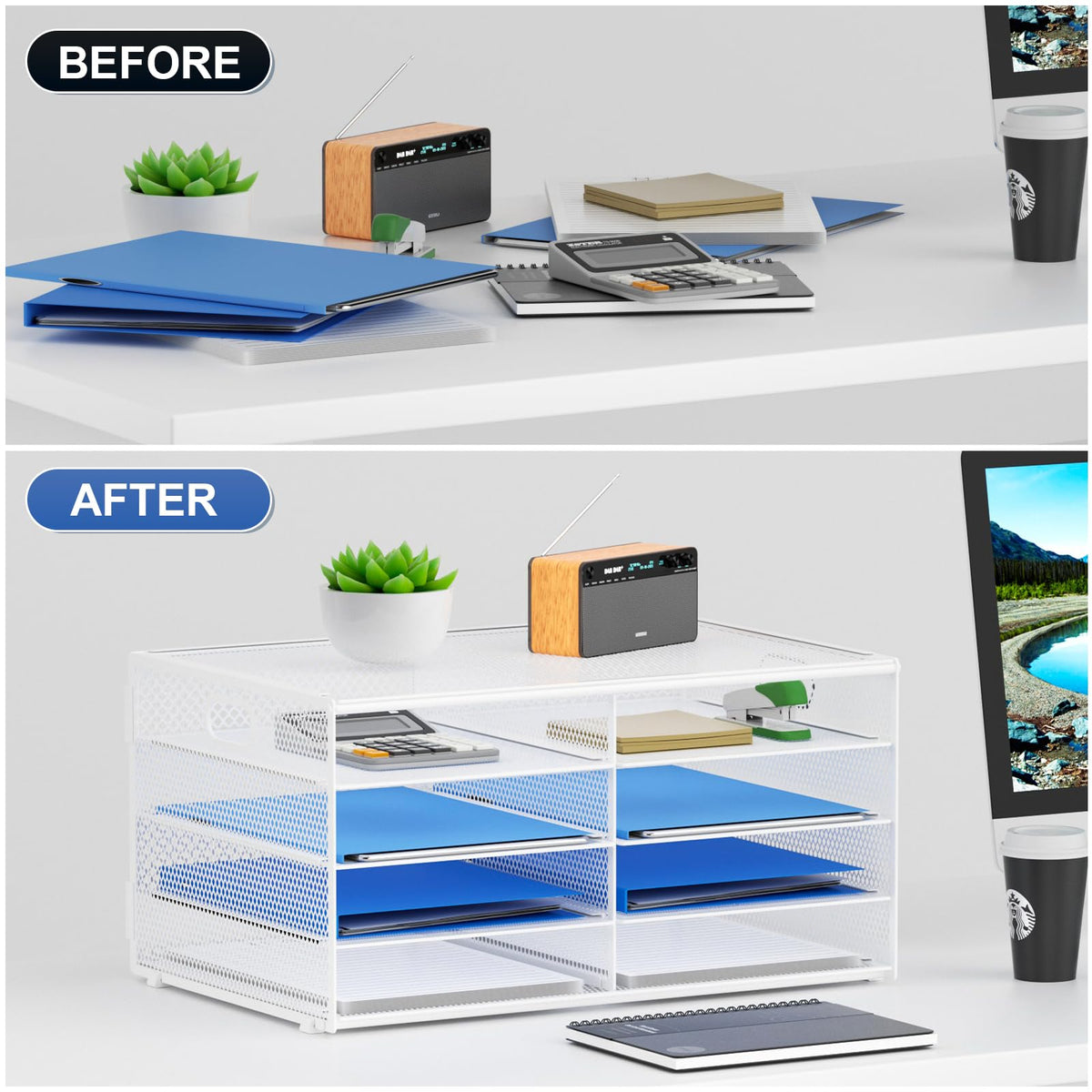 Lavatino 8 Compartments Paper Organizer for Desk, Mesh Literature Organizer, Mail File Sorter Tray