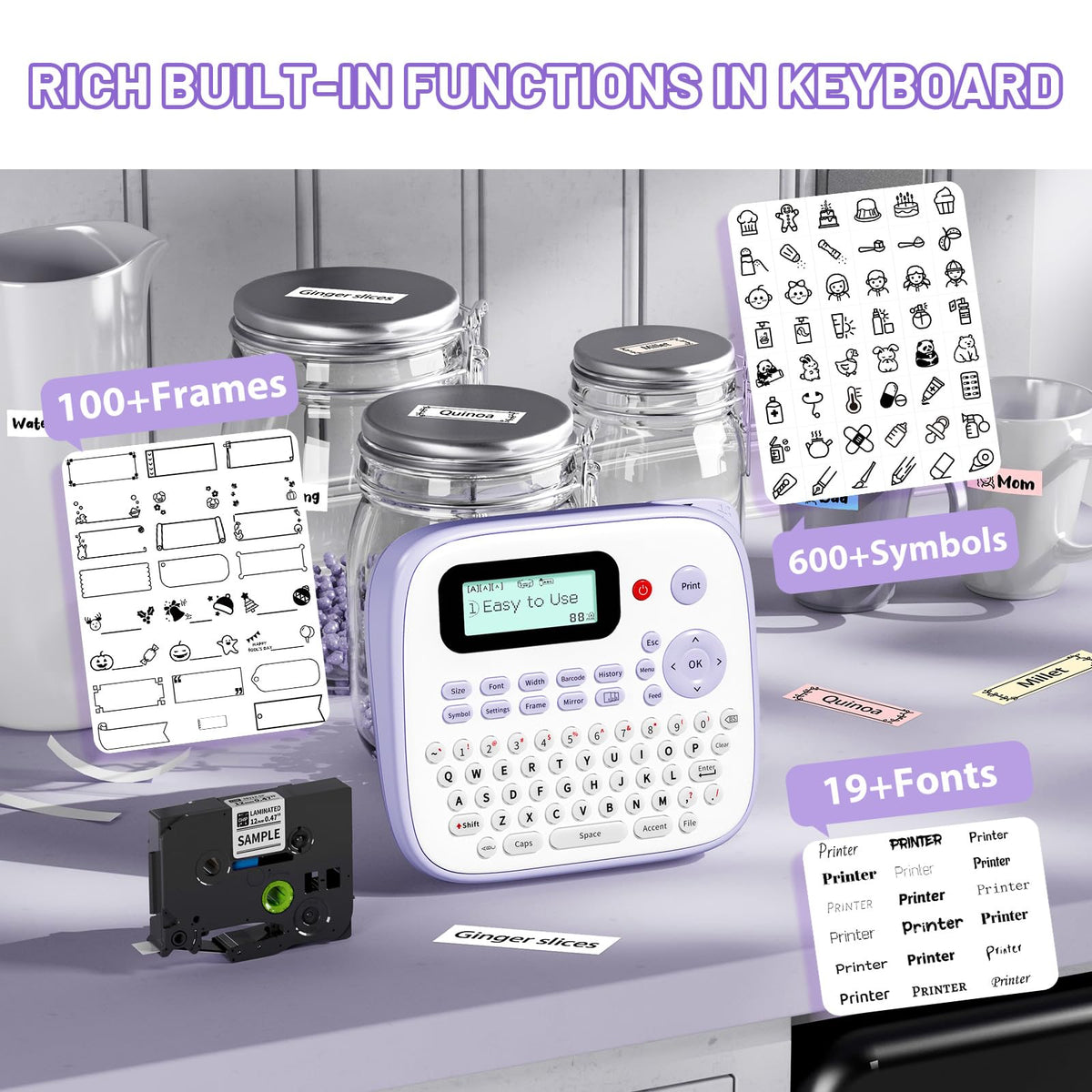 EazeID D210S Label Maker Machine with-Tape, Label Maker Waterproof-Labels