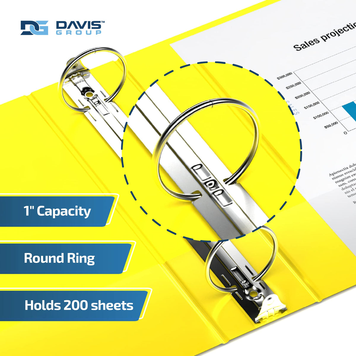 Easyview 3-Ring Binder, Clear-View Cover, 1" Round Rings, Yellow, 6 Pack