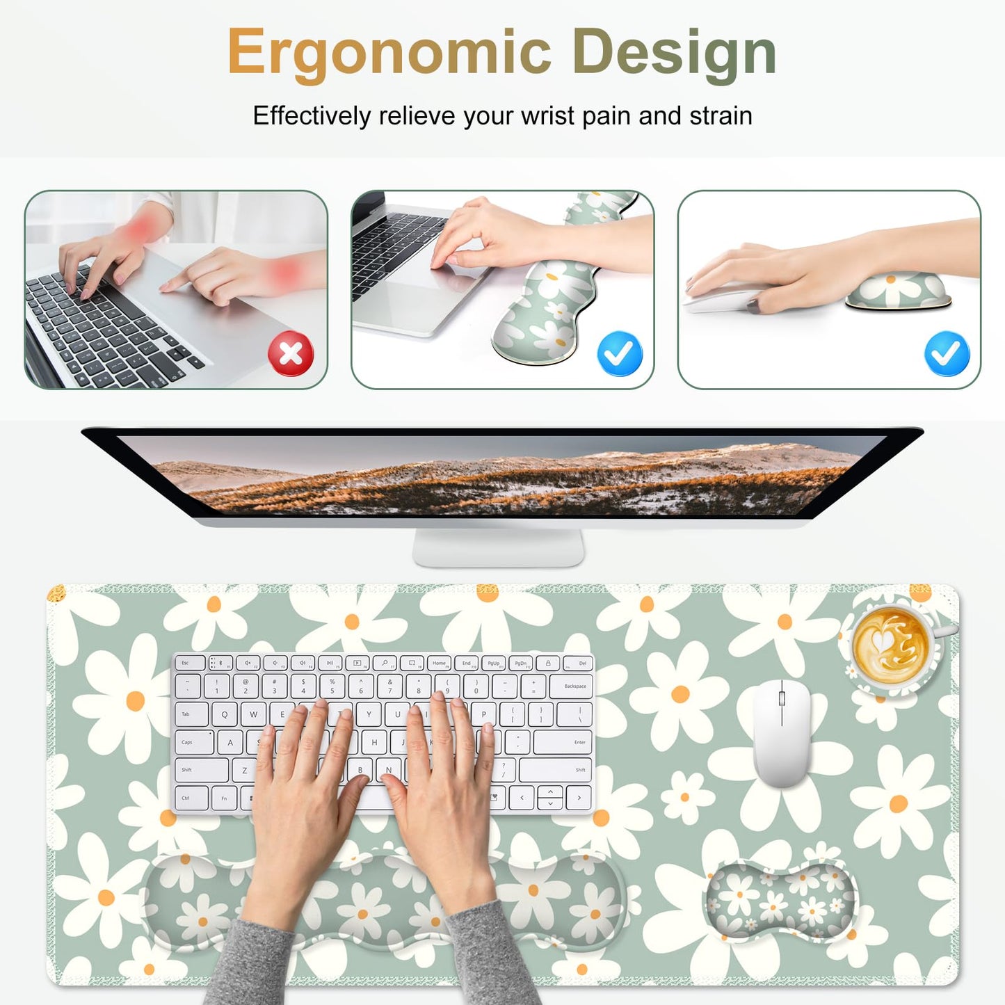 NXZGO Desk Mat Gaming Mouse Pad, Cute Desk Matt Keyboard Wrist Rest for Desktop, Anti-Slip Big