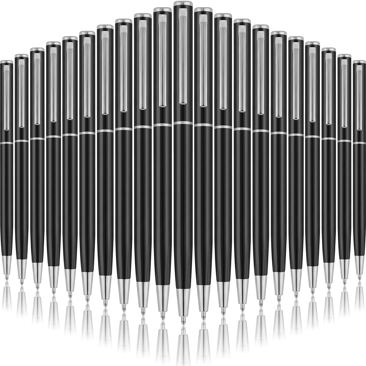 Zonon 50 Pieces Black Silver Metal Slim Ballpoint Pens Bulk, 1mm Black Ink